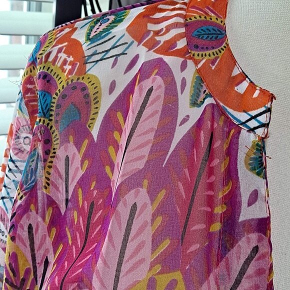 Roma Beachwear Size Small/Medium Sheer Coverup Pink Peacock Feathers EUC - Picture 3 of 11